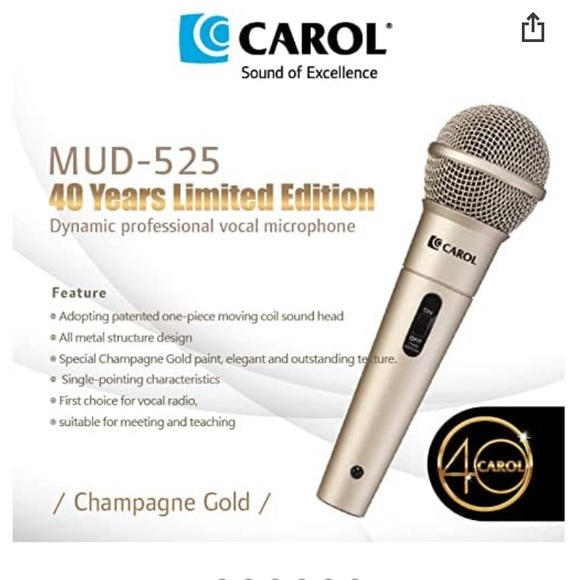 Like New! CAROL Dynamic Vocal Microphone unidirectional MUD-525 XLR karaoke gold - Picture 6 of 9
